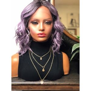 7. KACI| CURLY LAVENDER OMBRÉ BOB LACE FRONT WIG